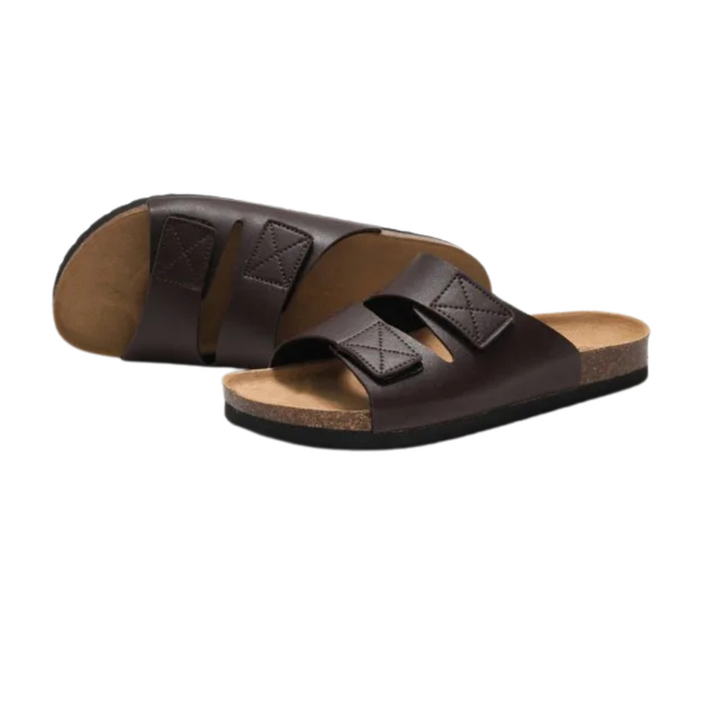 Sandales plates  au style coréen avec fermeture velcro et semelle en liège